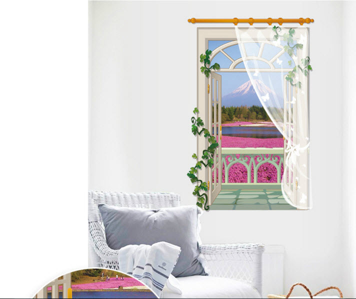 Decal Cửa sổ rèn vườn hồng 